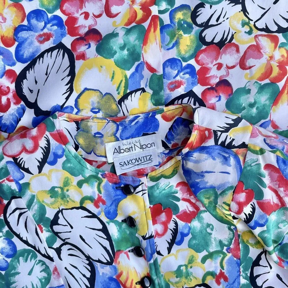 Vintage ALBERT NIPON Silk Peplum Dress Women’s Size 12 Floral Cap Sleeve Multi - Picture 5 of 5